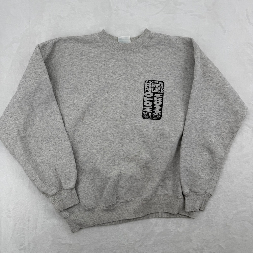 VTG 90s Fire Police Motocross Crewneck Sweatshirt Sz Lg USA Made Glen Helen
